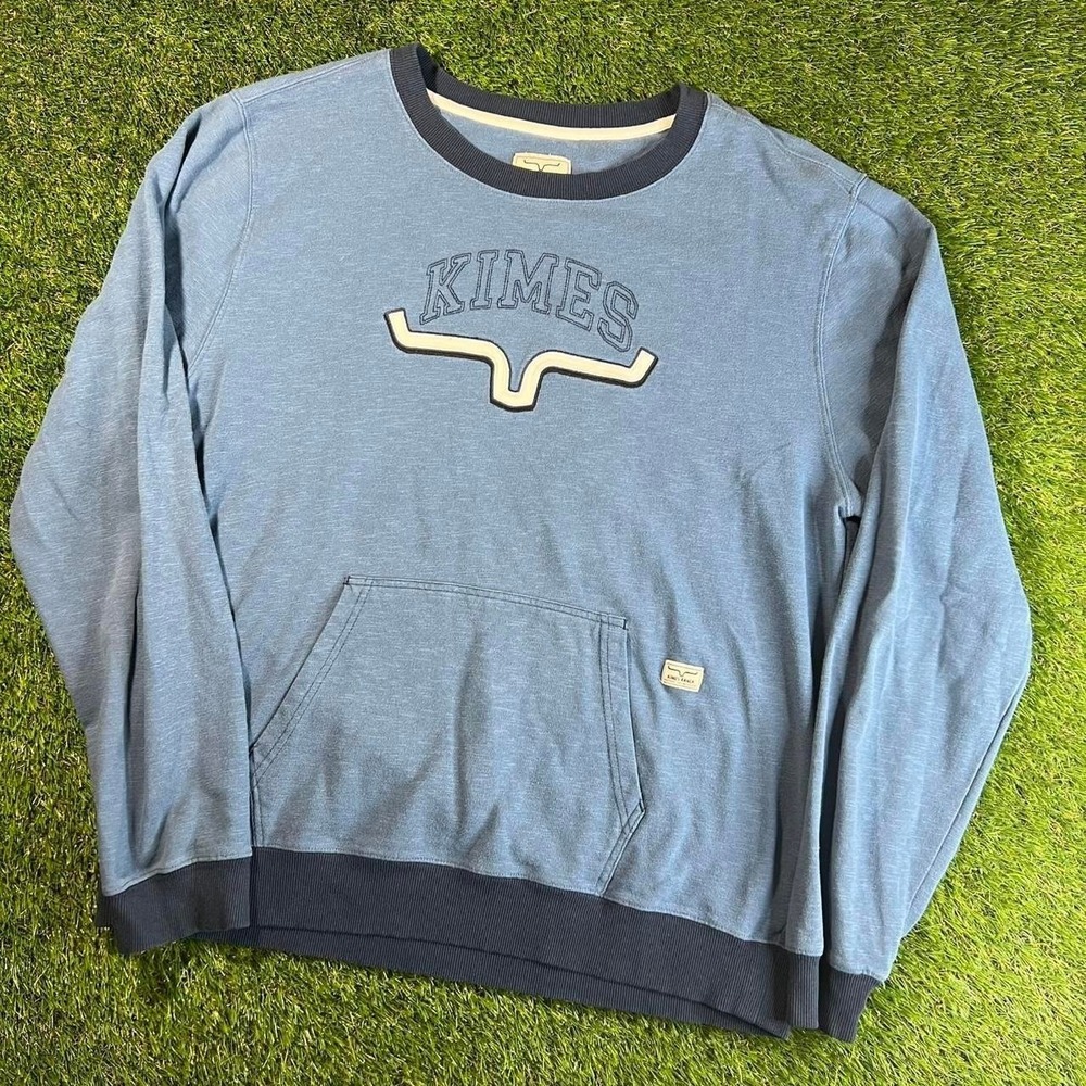 Kimes Ranch Logo Crewneck Sweatshirt Blue Pullover Pocket Western Womens XXL
